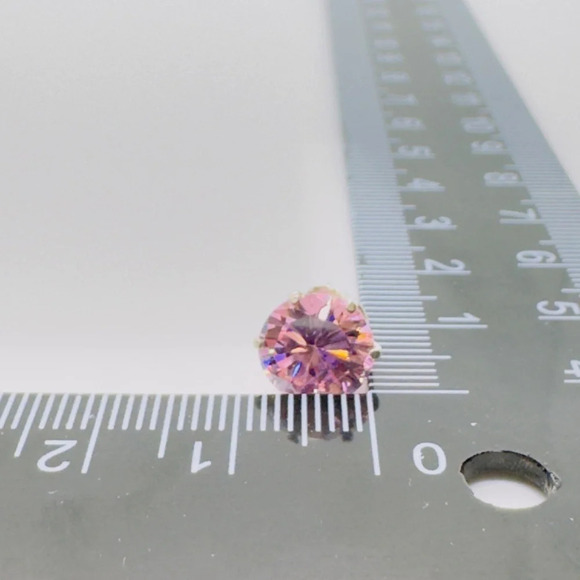 New Pink Round CZ Silver Stud Earrings - Picture 2 of 6